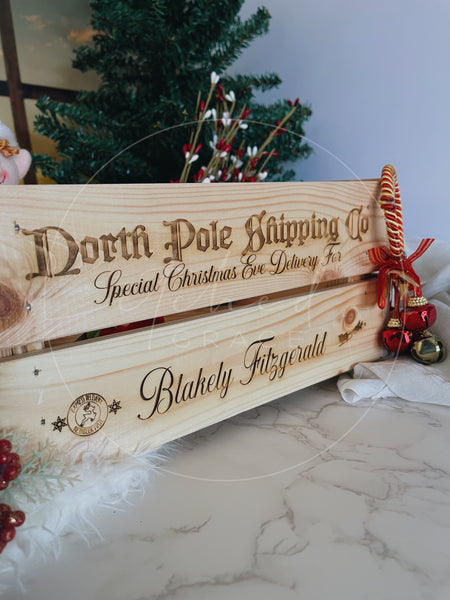 Christmas Laser Engraved Wooden Crate | North Pole Shipping Co.