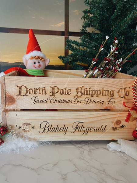 Christmas Laser Engraved Wooden Crate | North Pole Shipping Co.
