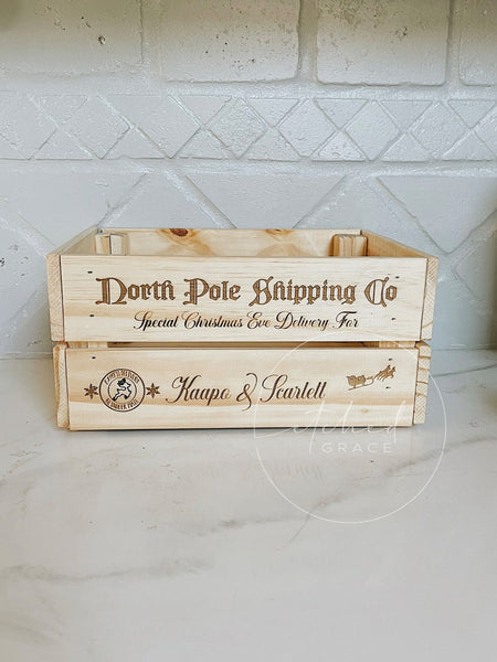 Christmas Laser Engraved Wooden Crate | North Pole Shipping Co.