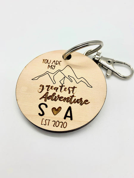 Greatest Adventure Wooden Engraved Keychain